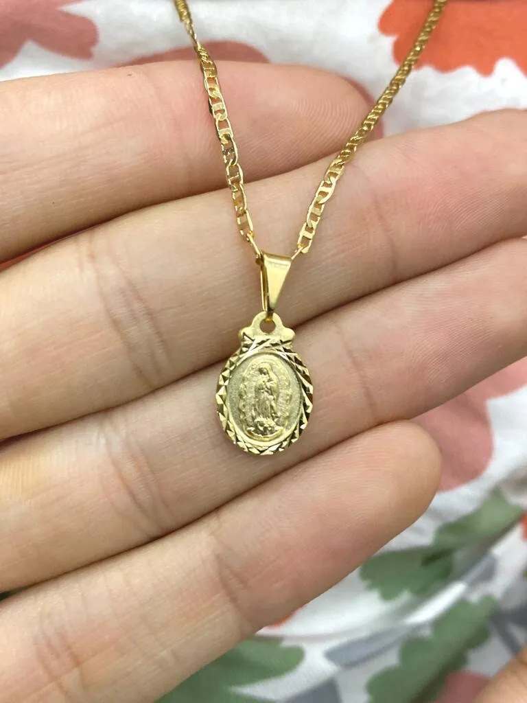 Virgen de Guadalupe Necklace Mariner Link Chain 14"/ Baby Girls Jewelry/ Religious Catholic Gifts