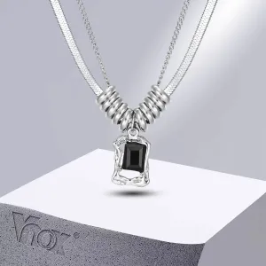 Vnox Unisex Herringbone Chain Necklaces,Men Women Layering Stainless Steel Snake Cuban Chain with Beads Collar,Geometric Pendant