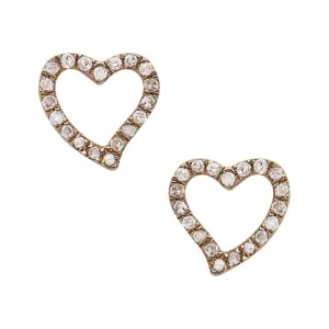 Women's Empty Heart Diamond Stud Earrings 0.12ct 14K Yellow Gold